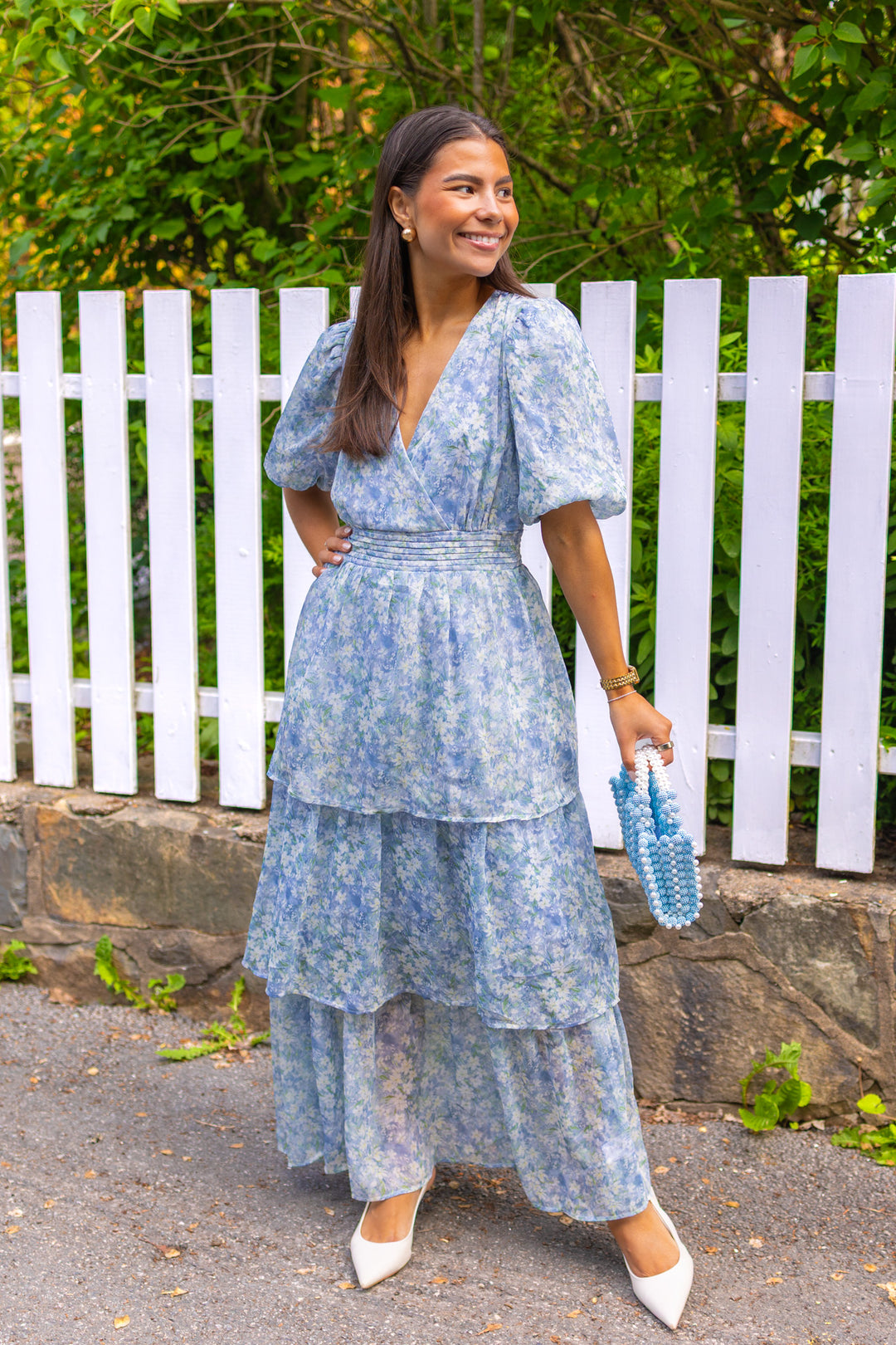 Florella Sleeve Dress Blue/Off White