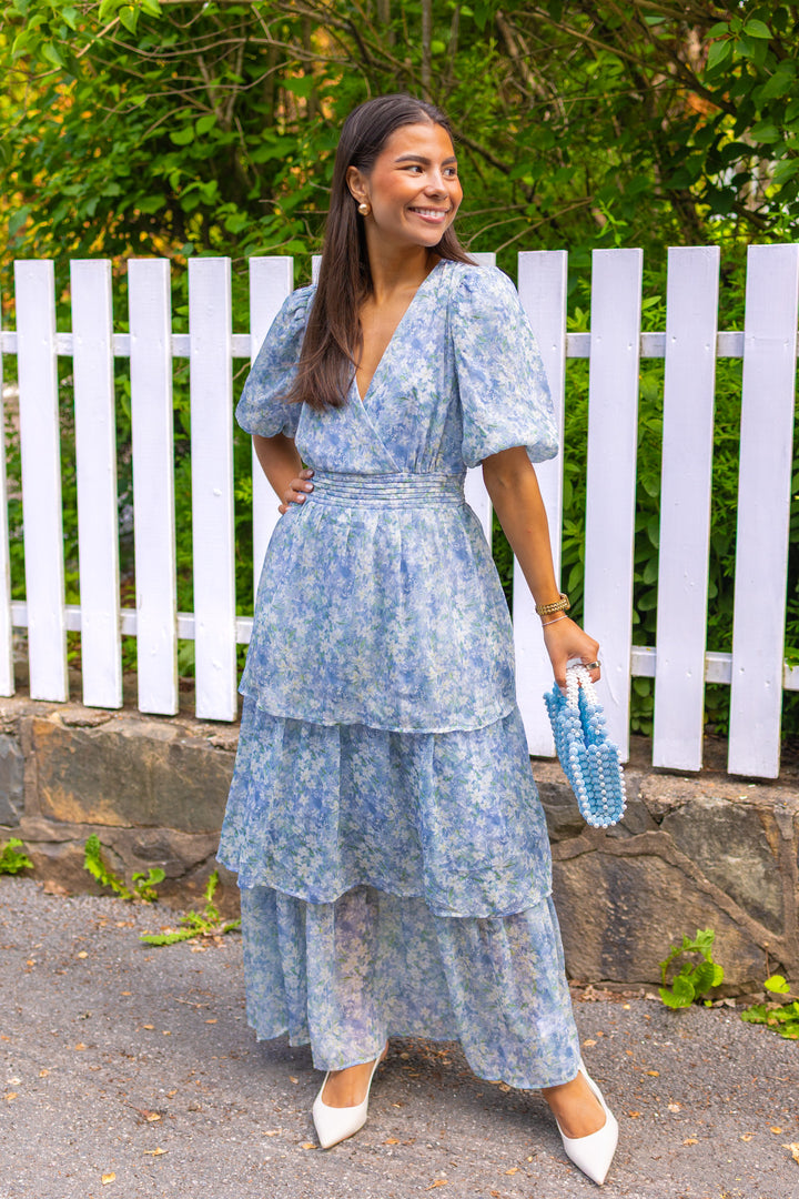 Florella Sleeve Dress Blue/Off White