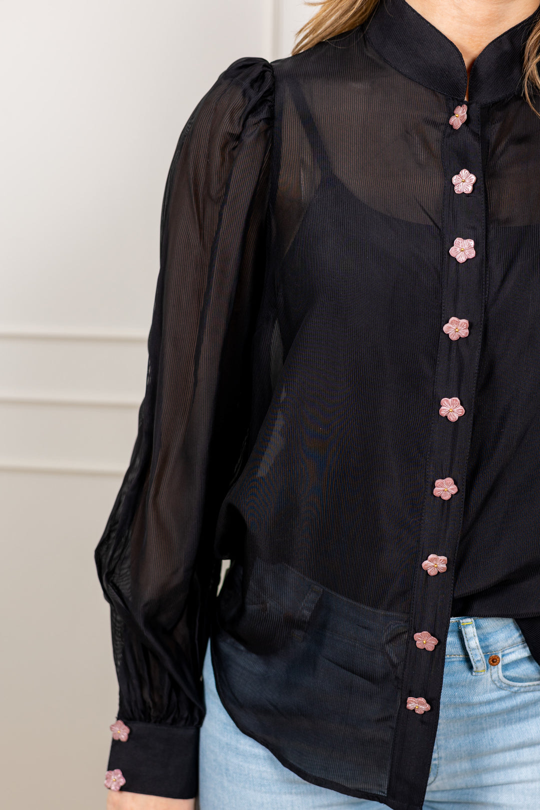 Striped Organza Blouse Black