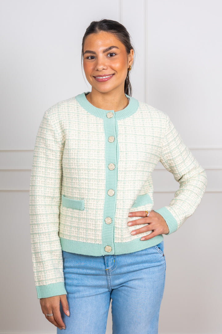 Livia Ls Short Knit Cardigan Lichen Birch