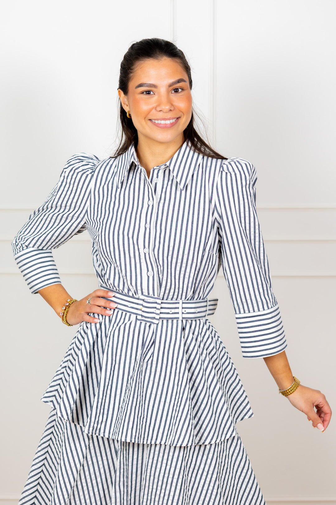 Seersucker Flounce Dress Marine Stripe