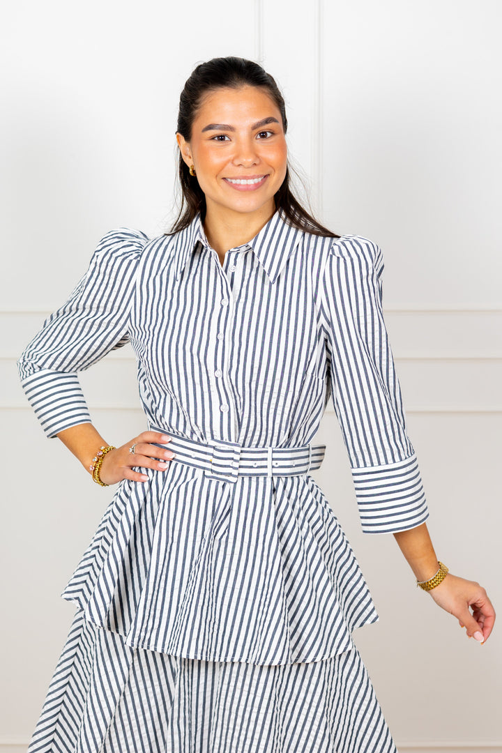 Seersucker Flounce Dress Marine Stripe