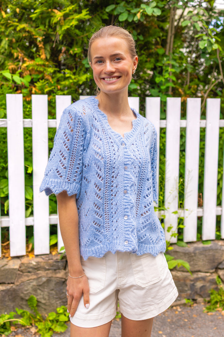 Vienna Ss Knit Cardigan Skyway W. White Melange