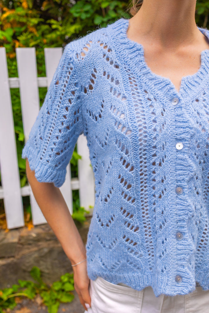 Vienna Ss Knit Cardigan Skyway W. White Melange