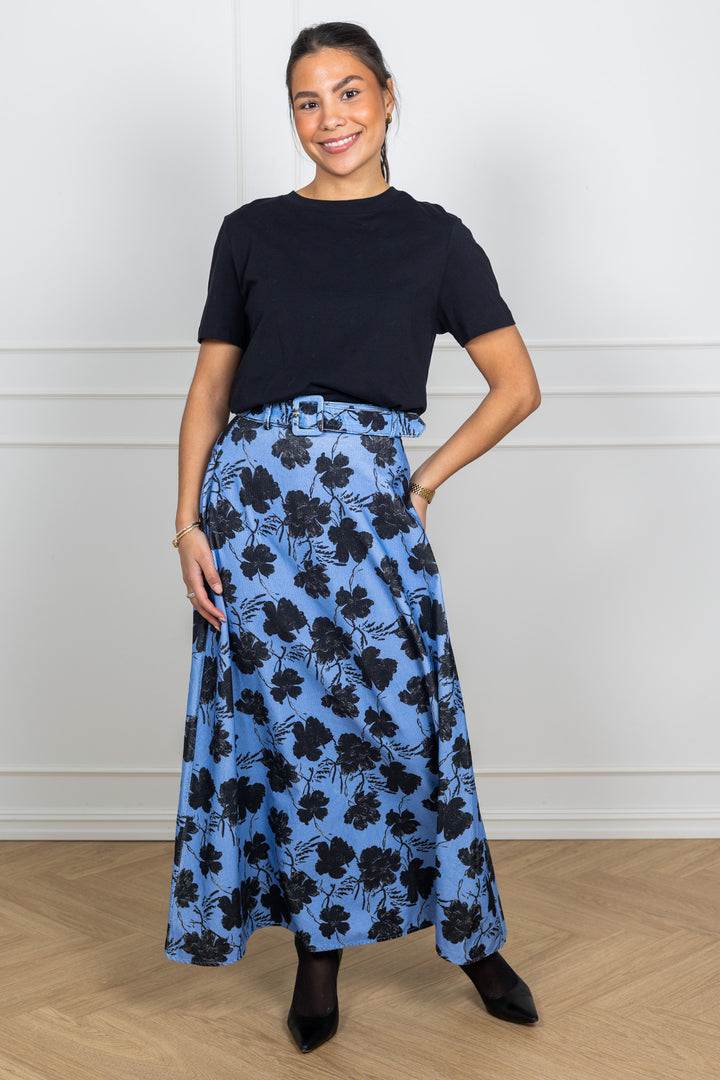 Cord Maxi Skirt Blue Peony