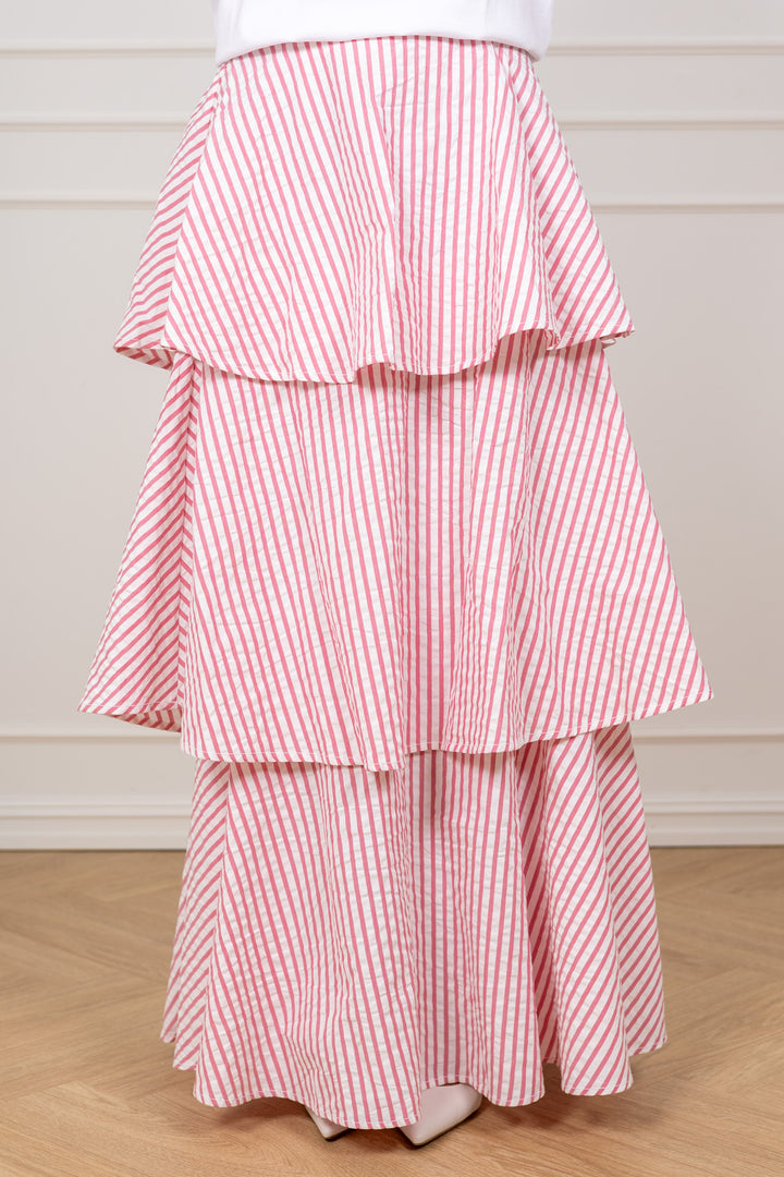 Seersucker Flounce Skirt Pink Stripe
