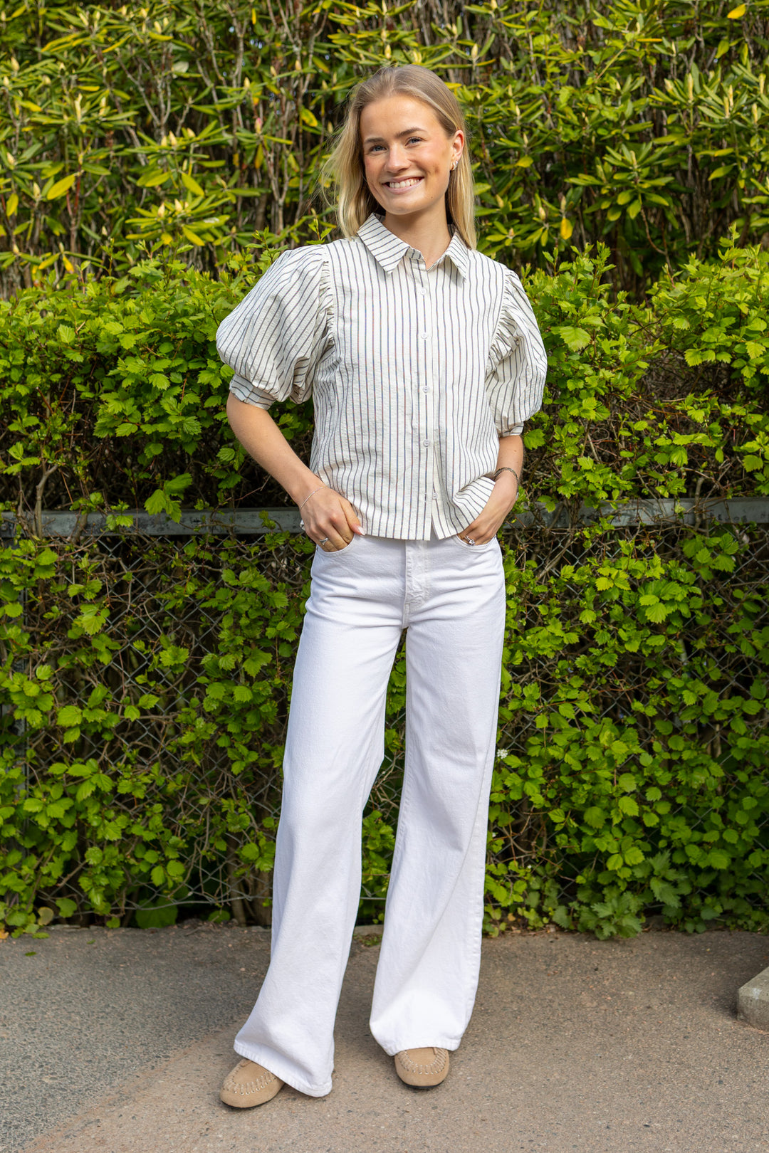 Etta Slim Stripe Shirt Off White