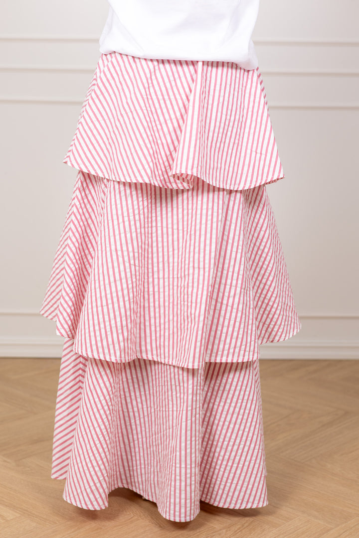 Seersucker Flounce Skirt Pink Stripe