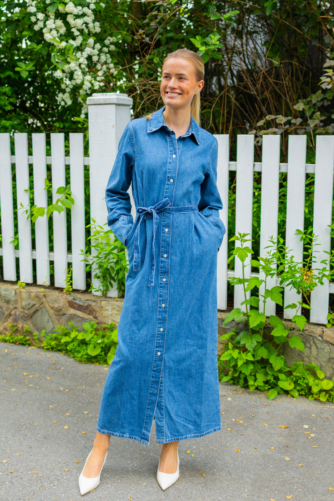 Regular Agathe Long Denim Dress Medium Blue Denim