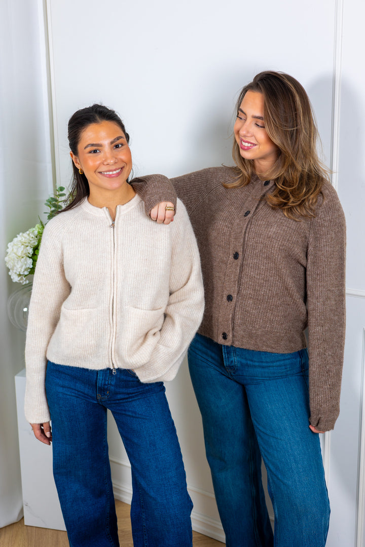 Sia Ras Ls Knit Short Cardigan Birch