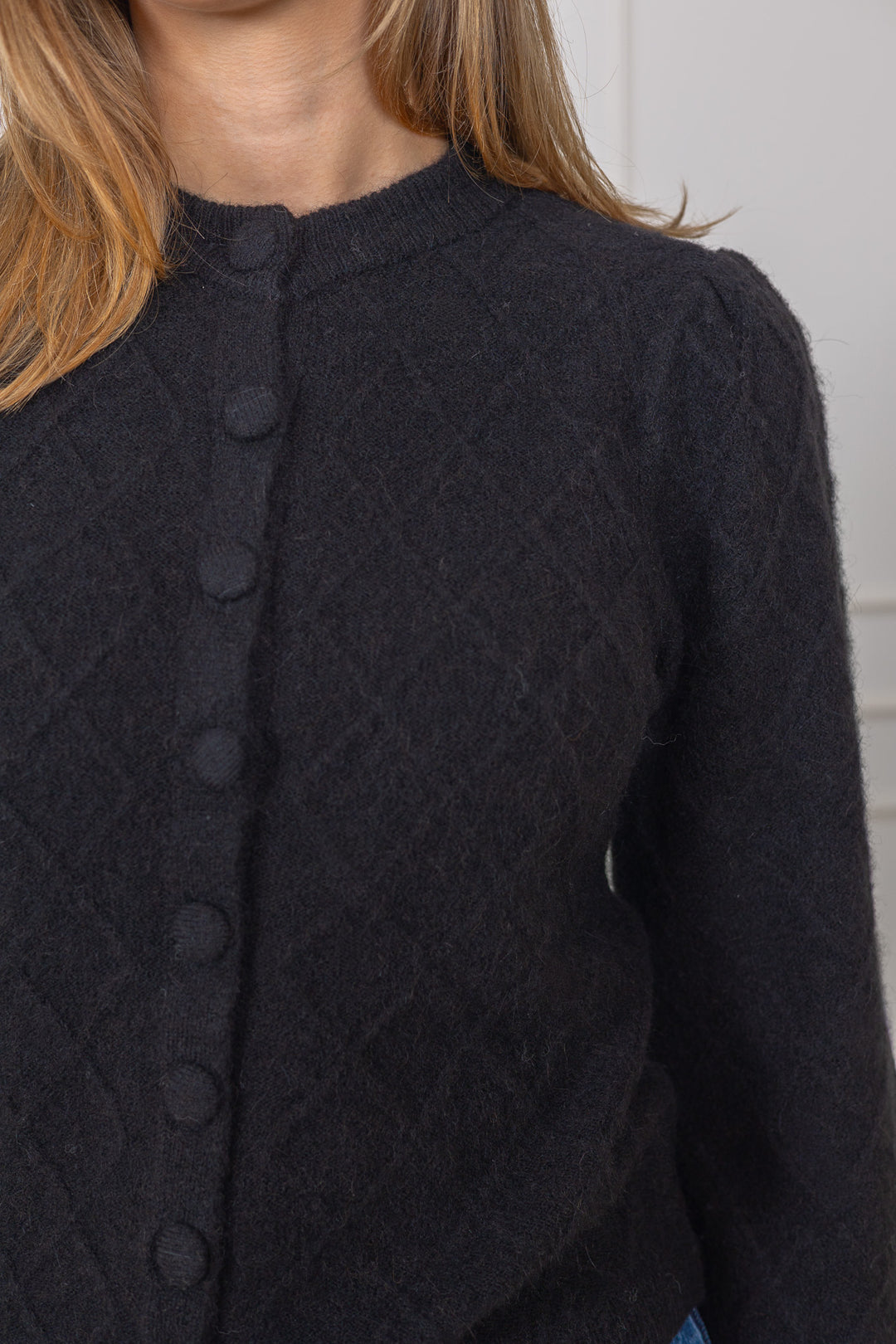 Thelma Ls Wool Blend Knit Cardigan Black