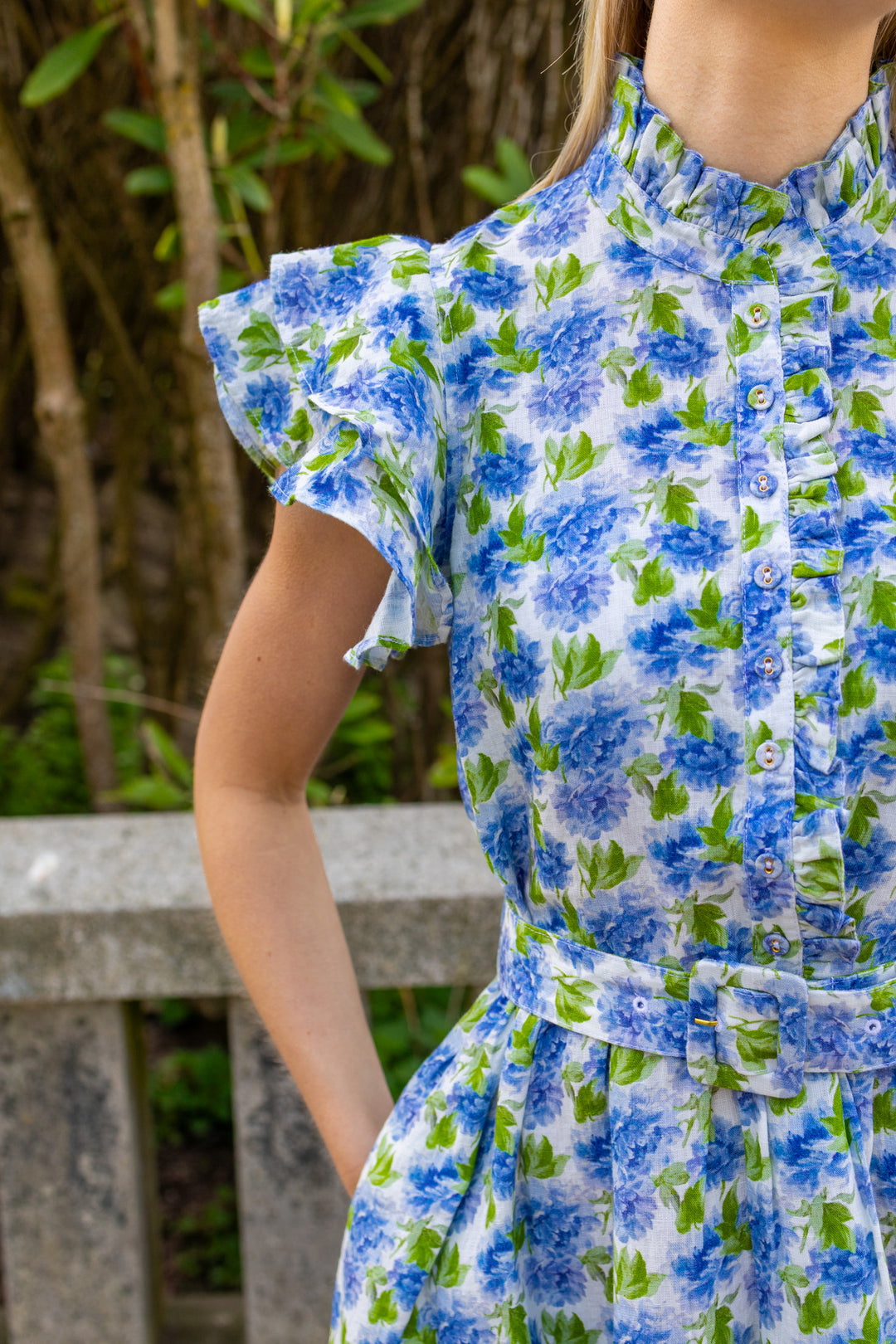 Linen Ruffle Dress Peony