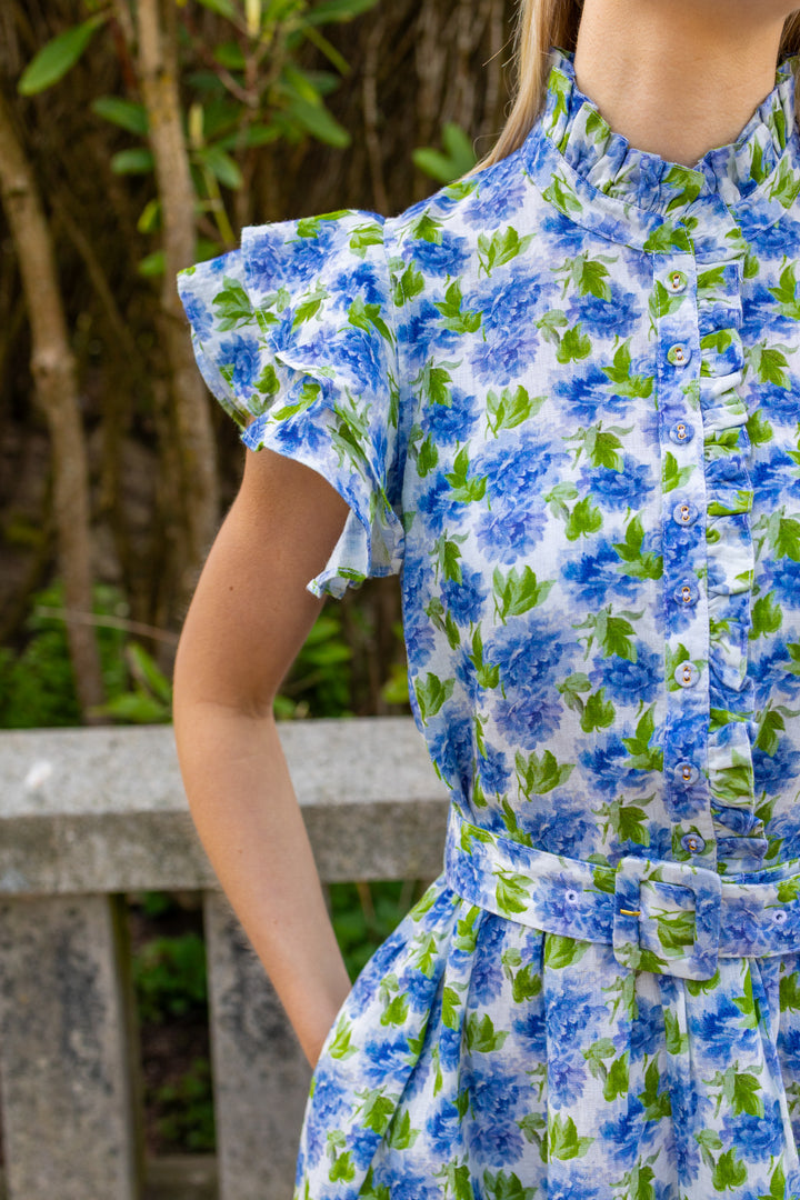 Linen Ruffle Dress Peony