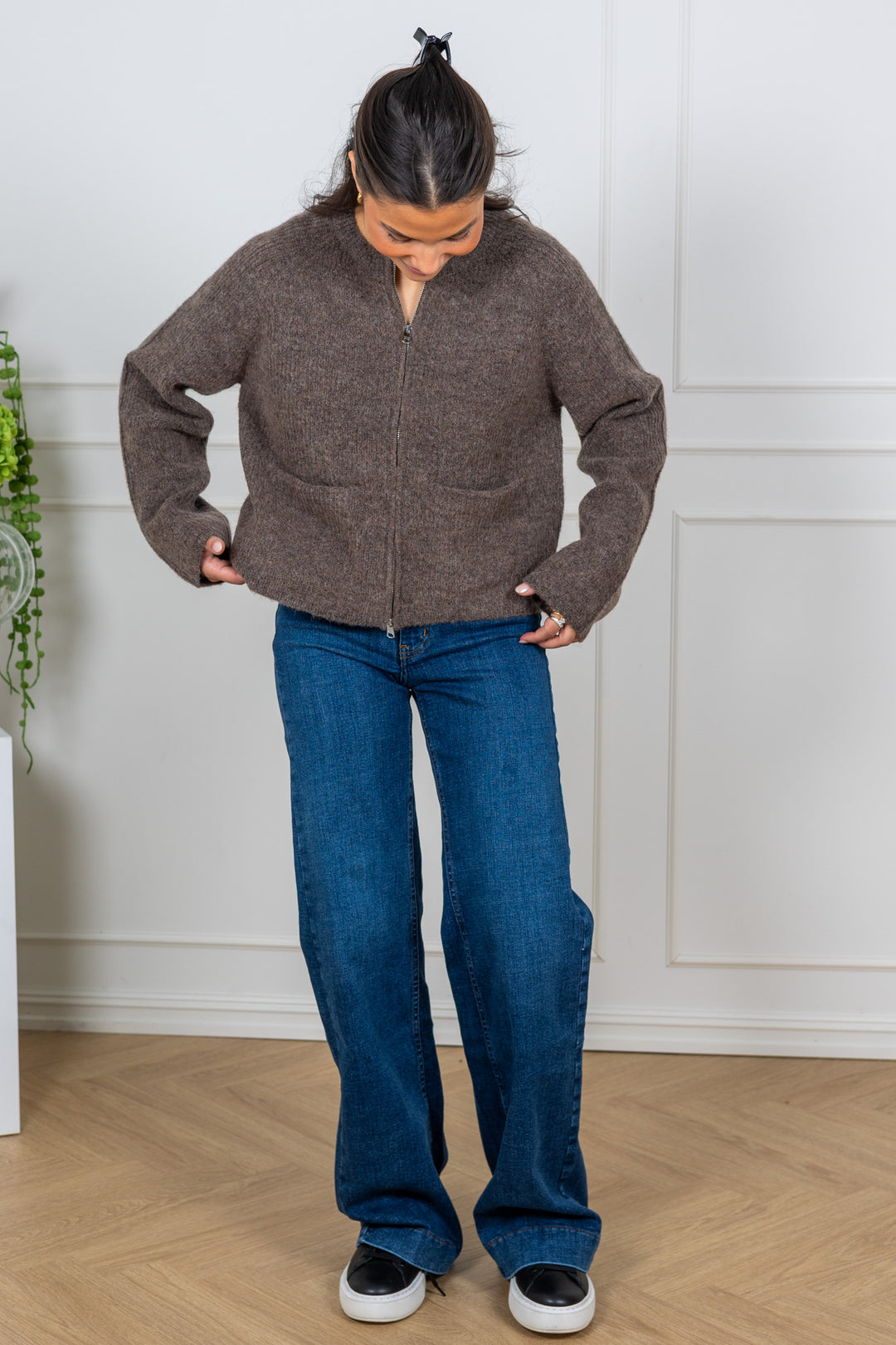 Sia Ras Ls Knit Short Cardigan Chocolate Chip