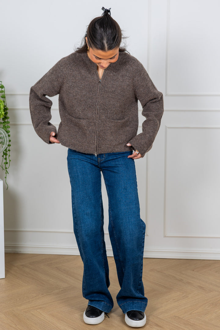 Sia Ras Ls Knit Short Cardigan Chocolate Chip