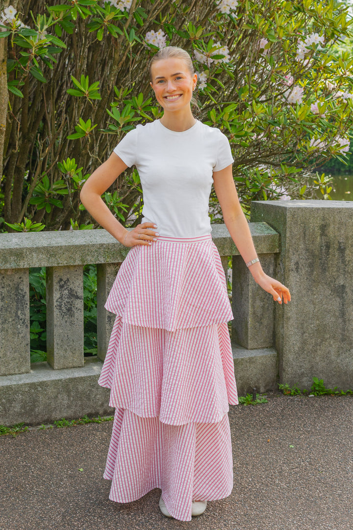 Seersucker Flounce Skirt Pink Stripe