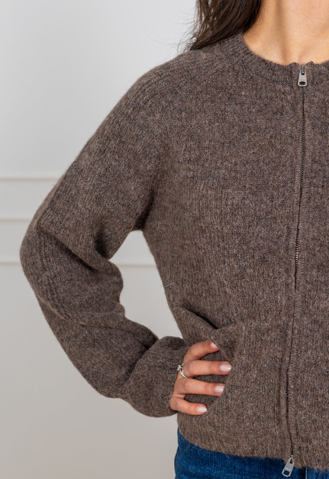 Sia Ras Ls Knit Short Cardigan Chocolate Chip