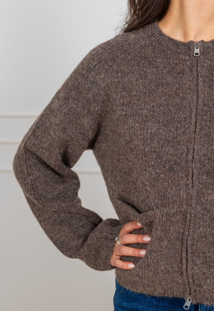 Sia Ras Ls Knit Short Cardigan Chocolate Chip