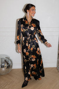 Jacquard Tieband Dress Midnight Roses