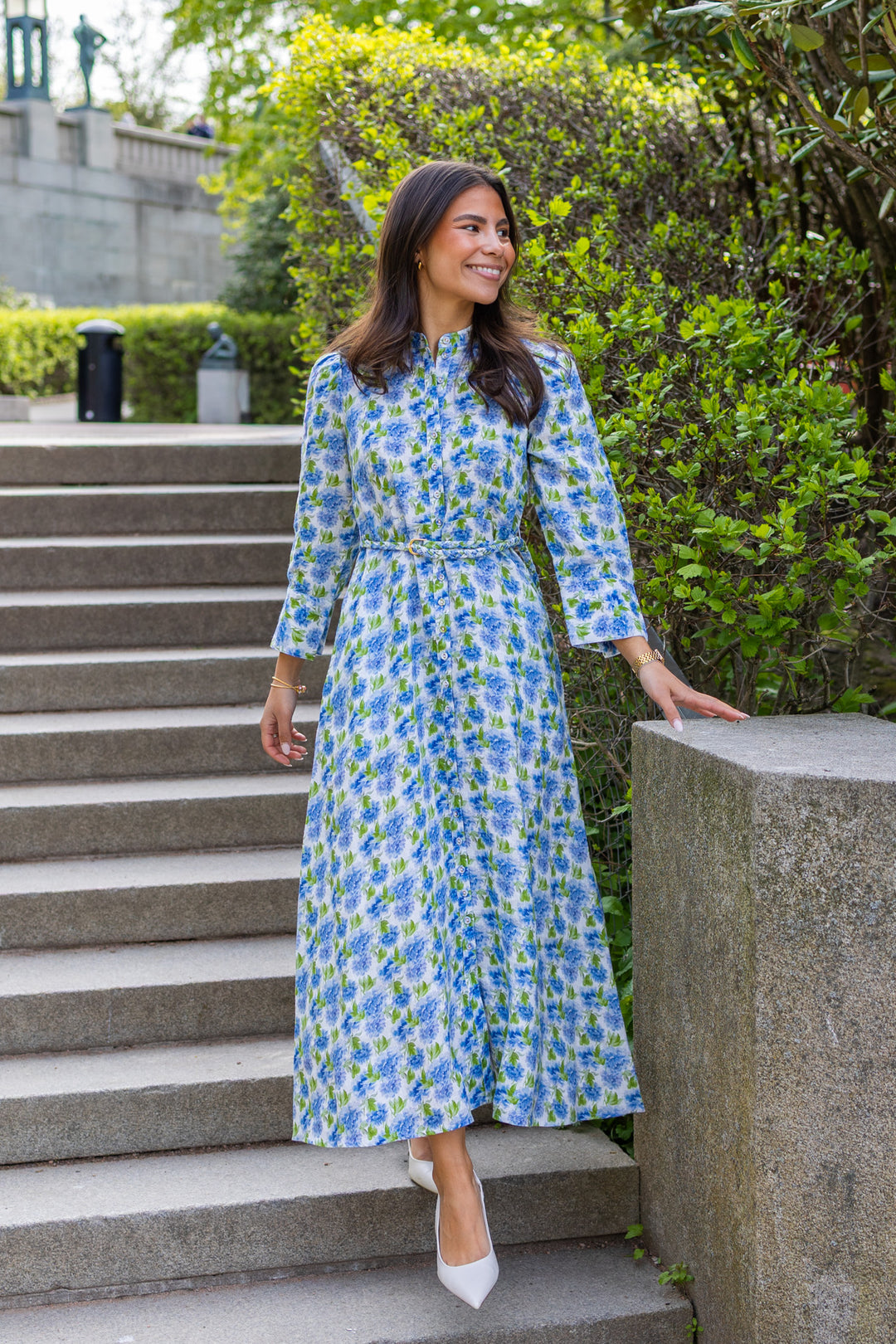 Linen Button-Down Dress Peony