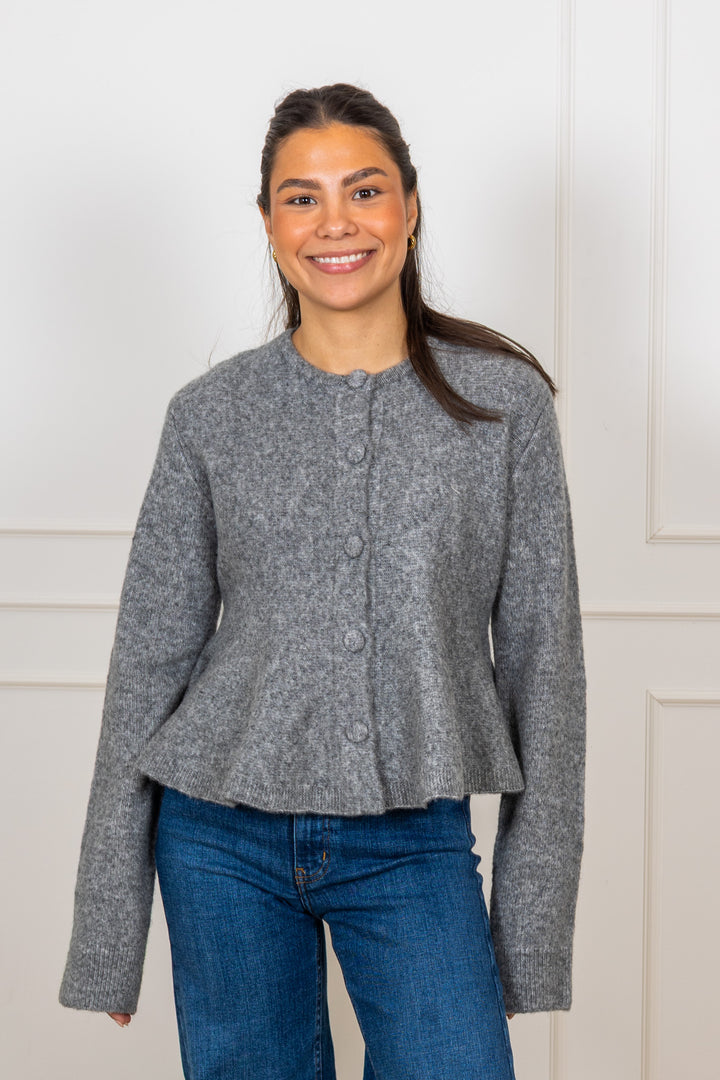 Hiva Peplum Knit Cardigan Mid Grey Melange