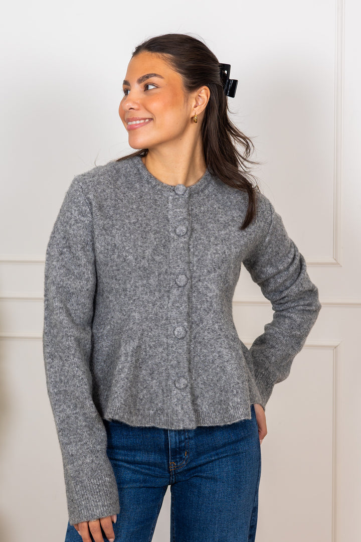 Hiva Peplum Knit Cardigan Mid Grey Melange