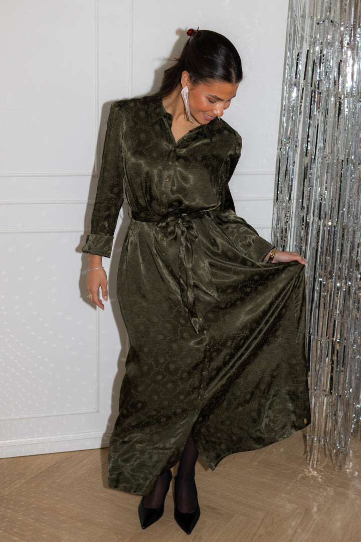 Jacquard Tieband Dress Forest