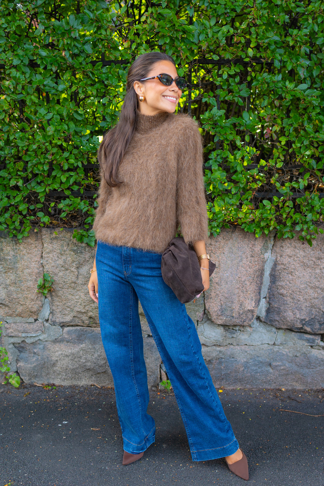 Hairy Knit Sweater Brown
