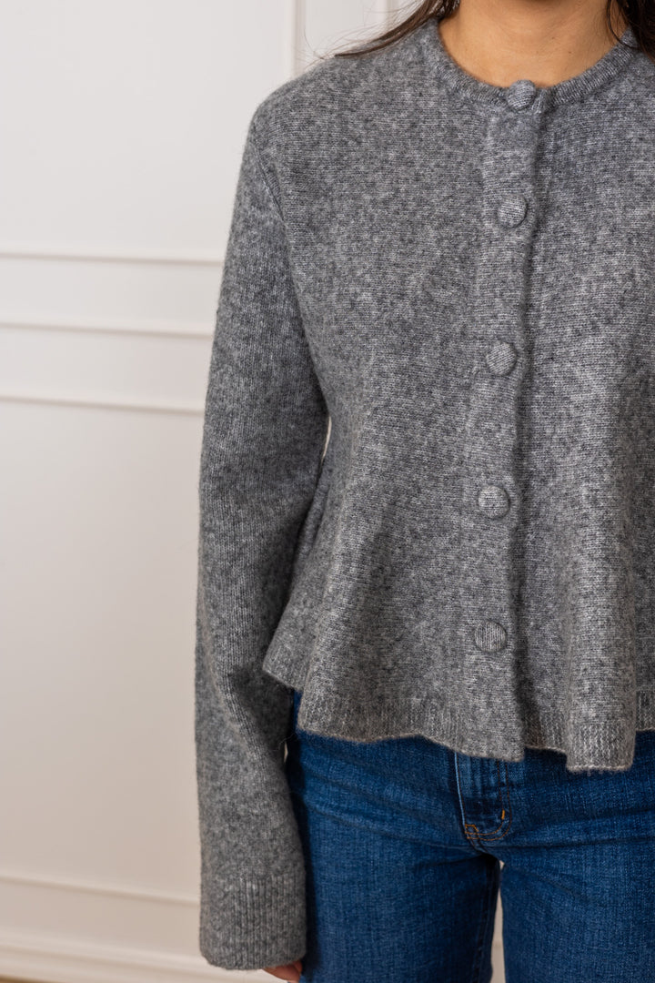 Hiva Peplum Knit Cardigan Mid Grey Melange