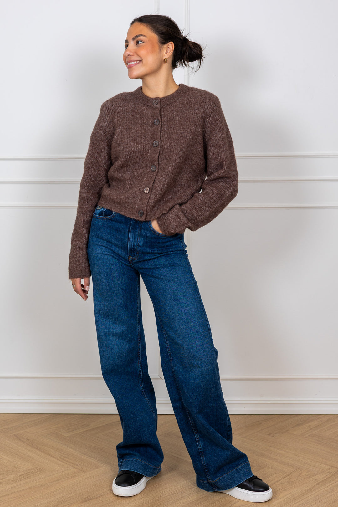 Sia Ras Ls Knit Cropped Cardigan Fungi