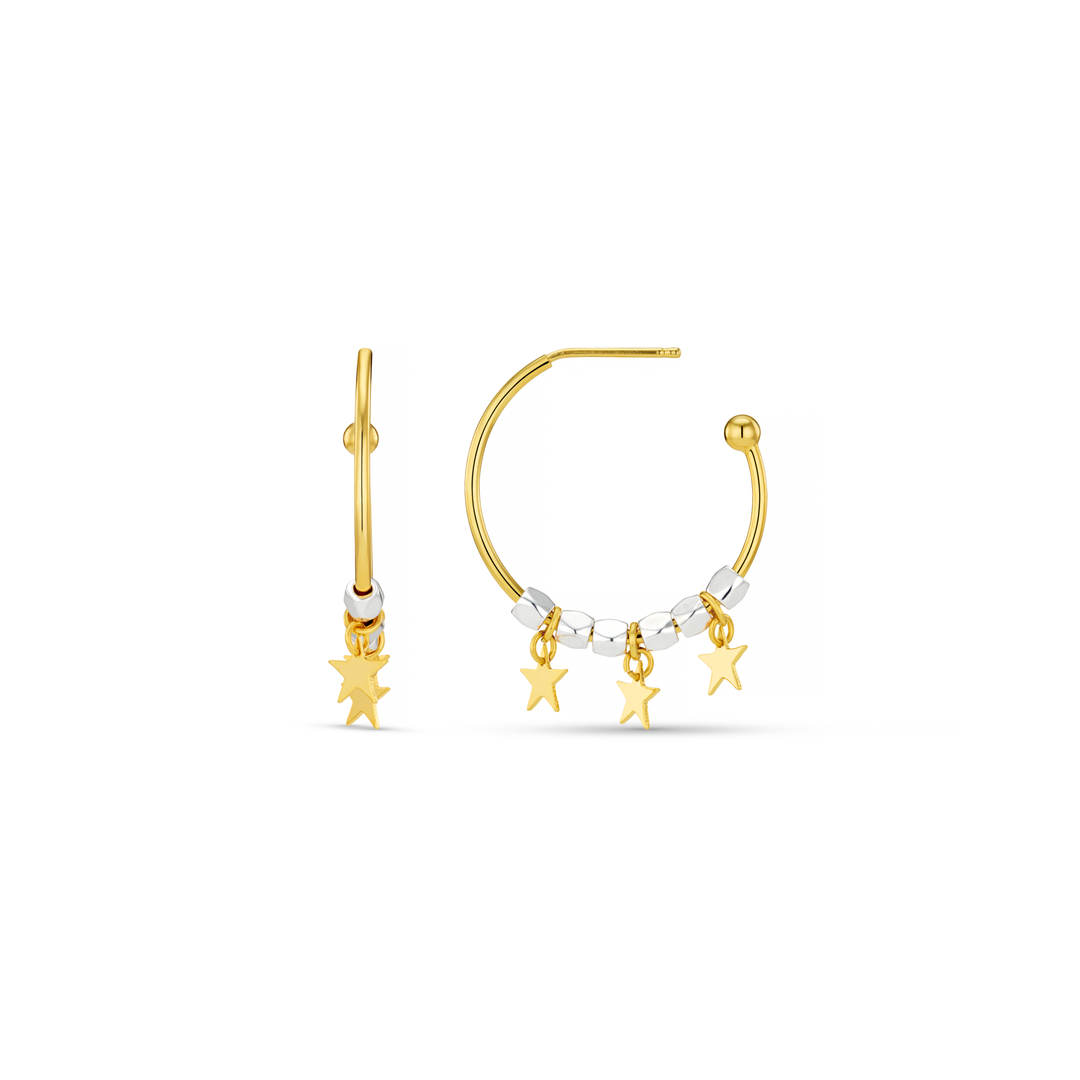 Mixed Plate Bead & Star Hoop Earrings Pale Gold