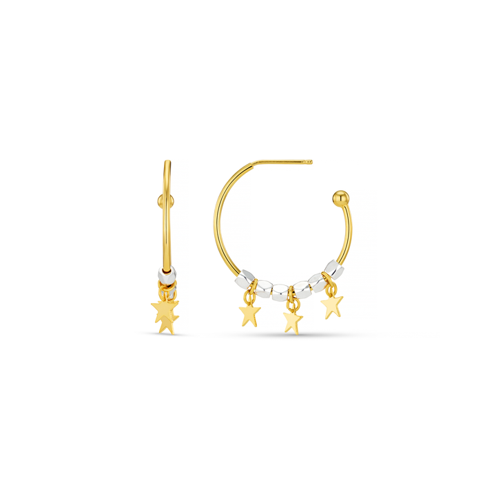 Mixed Plate Bead & Star Hoop Earrings Pale Gold