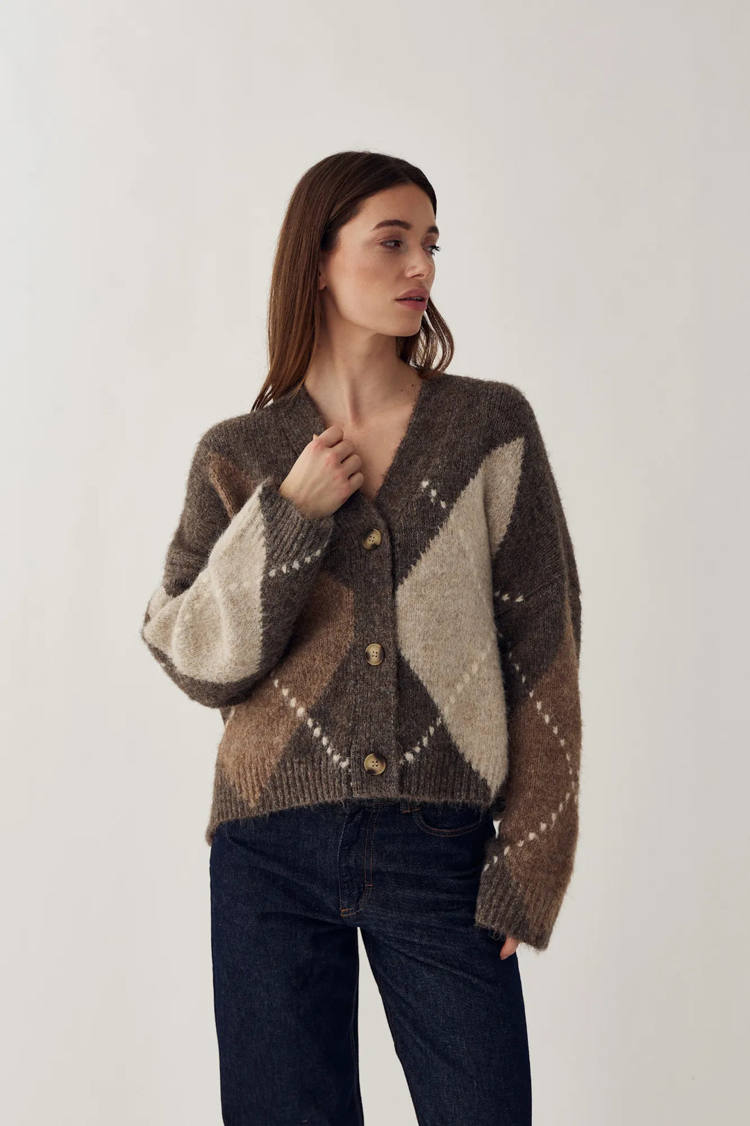 Laiana Knit Cardigan Ash Brown Mix