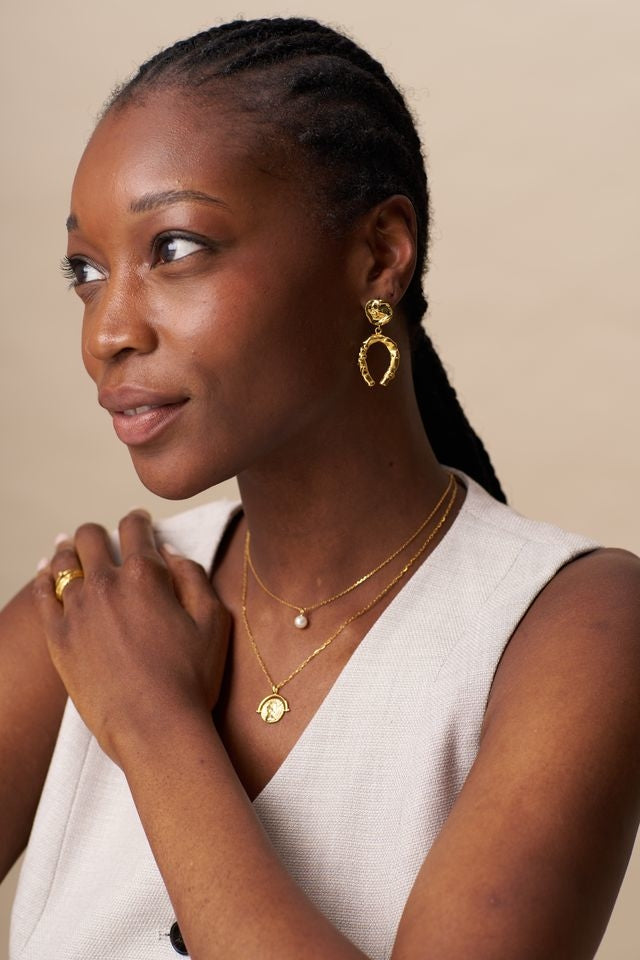 Pearl & Medallion 2-Row Necklace Pale Gold