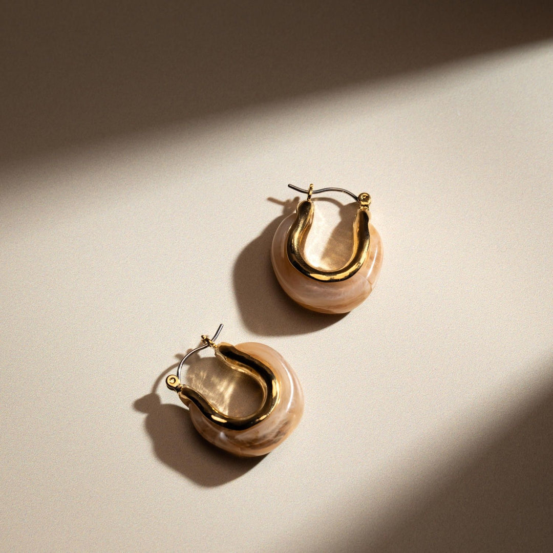 Resin & Molten Detail Hoop Earrings 18K Gold