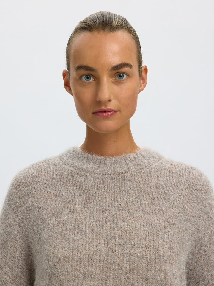 Gabriella Ls Knit New O-Neck Steel Gray Melange