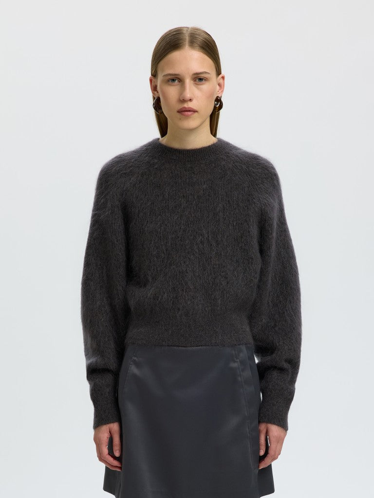 Mira Ls Knit Short O-Neck Asphalt