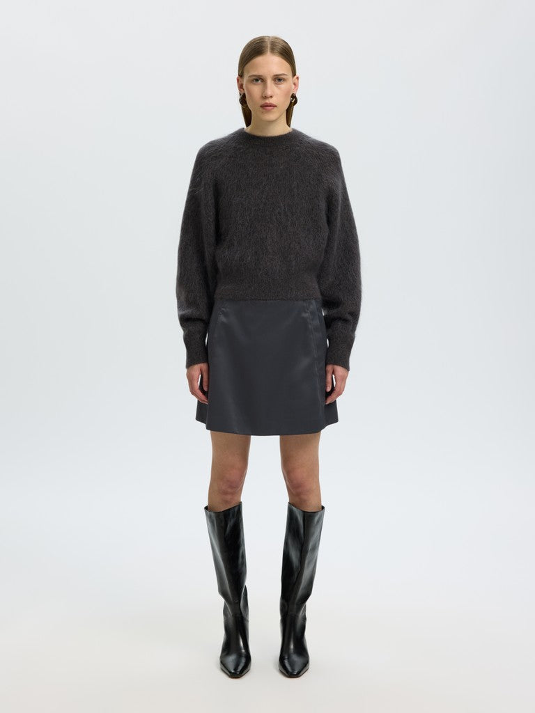 Mira Ls Knit Short O-Neck Asphalt