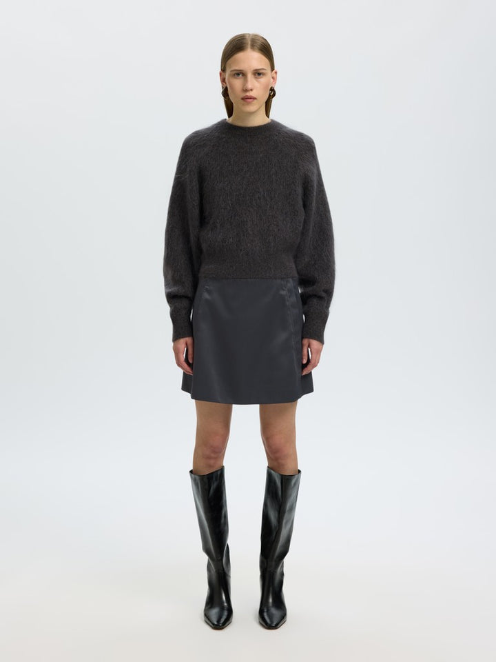 Mira Ls Knit Short O-Neck Asphalt