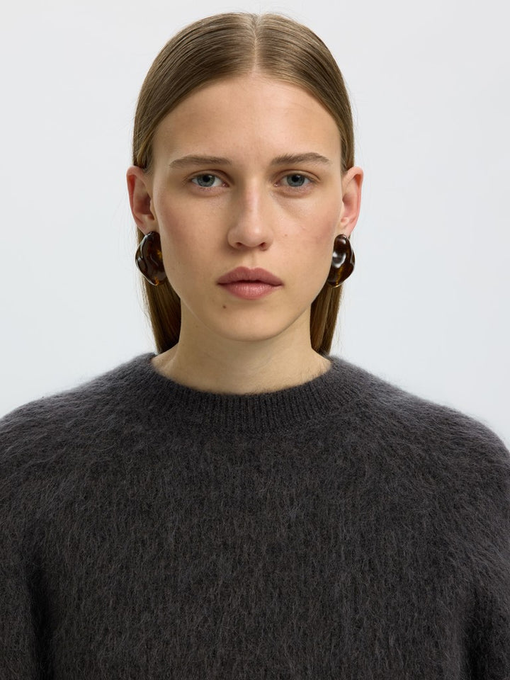Mira Ls Knit Short O-Neck Asphalt