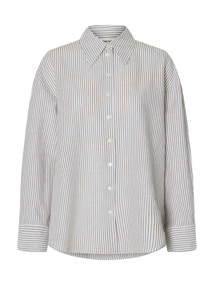Cleo Oversize Linen Blend Shirt Bright White Chocolate Chip