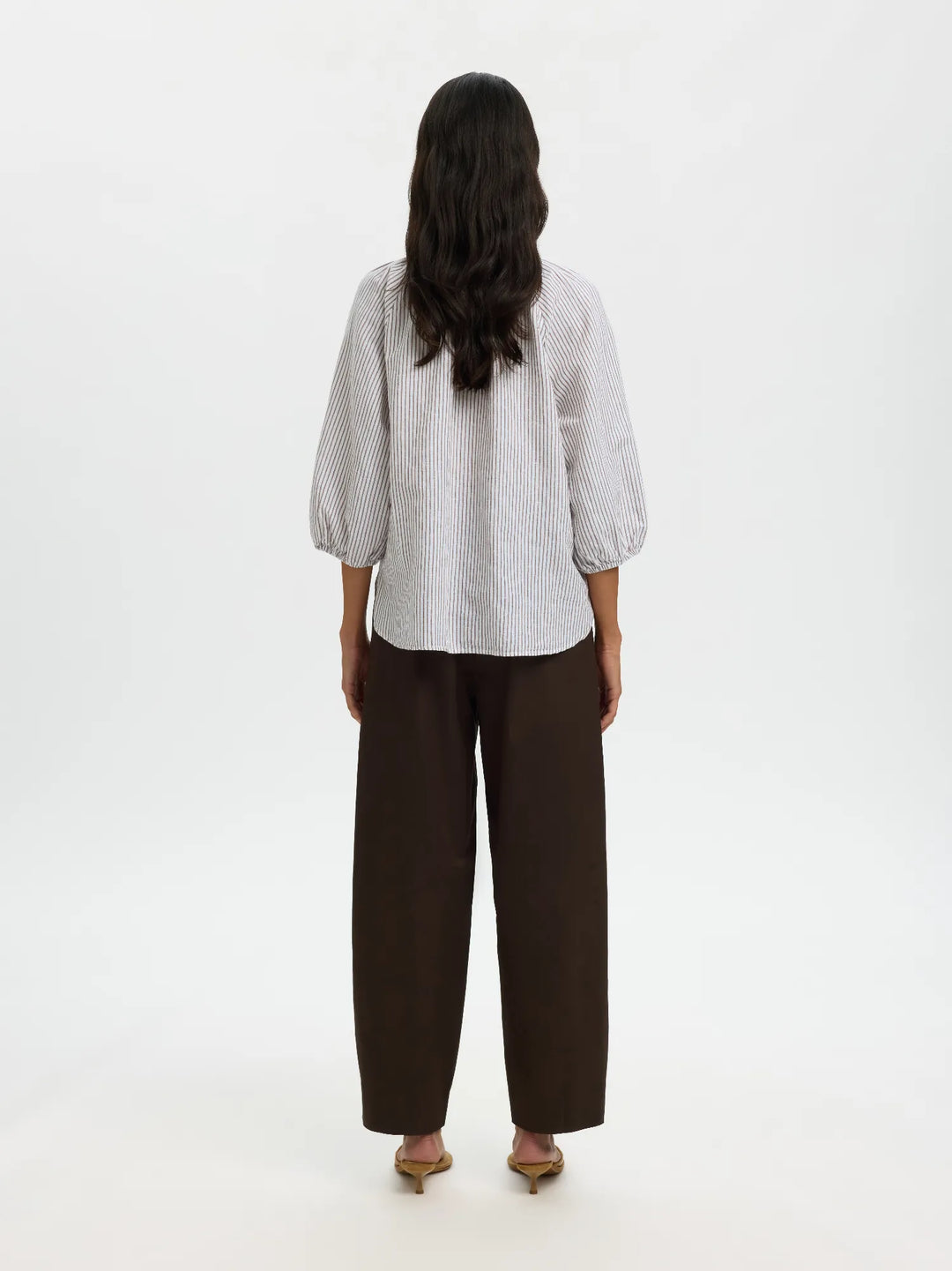 Cleo-Alberta Linen Blend Shirt Bright White Chocolate Chip