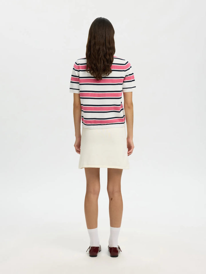 Amour Ss Knit Polo Cardigan Egret Hot Pink And Sky Captain