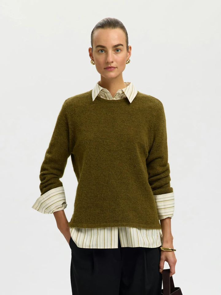 Lulu New Ls Knit O-Neck Fir Green Melange