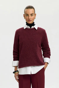 Lulu New Ls Knit O-Neck Tawny Port Melange