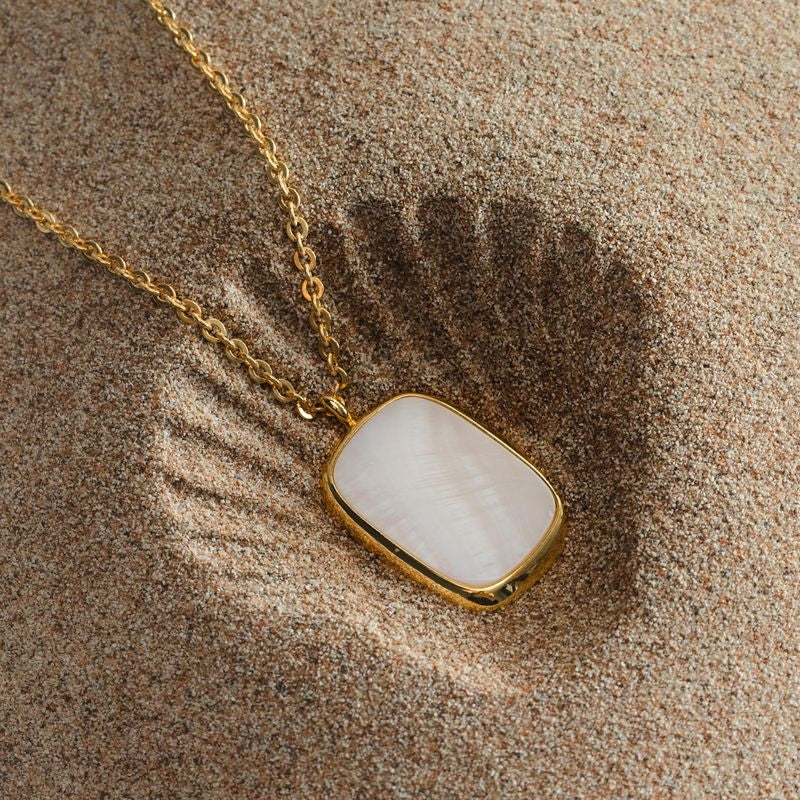 Statement Mother Of Pearl Long Pendant Necklace 18K Gold