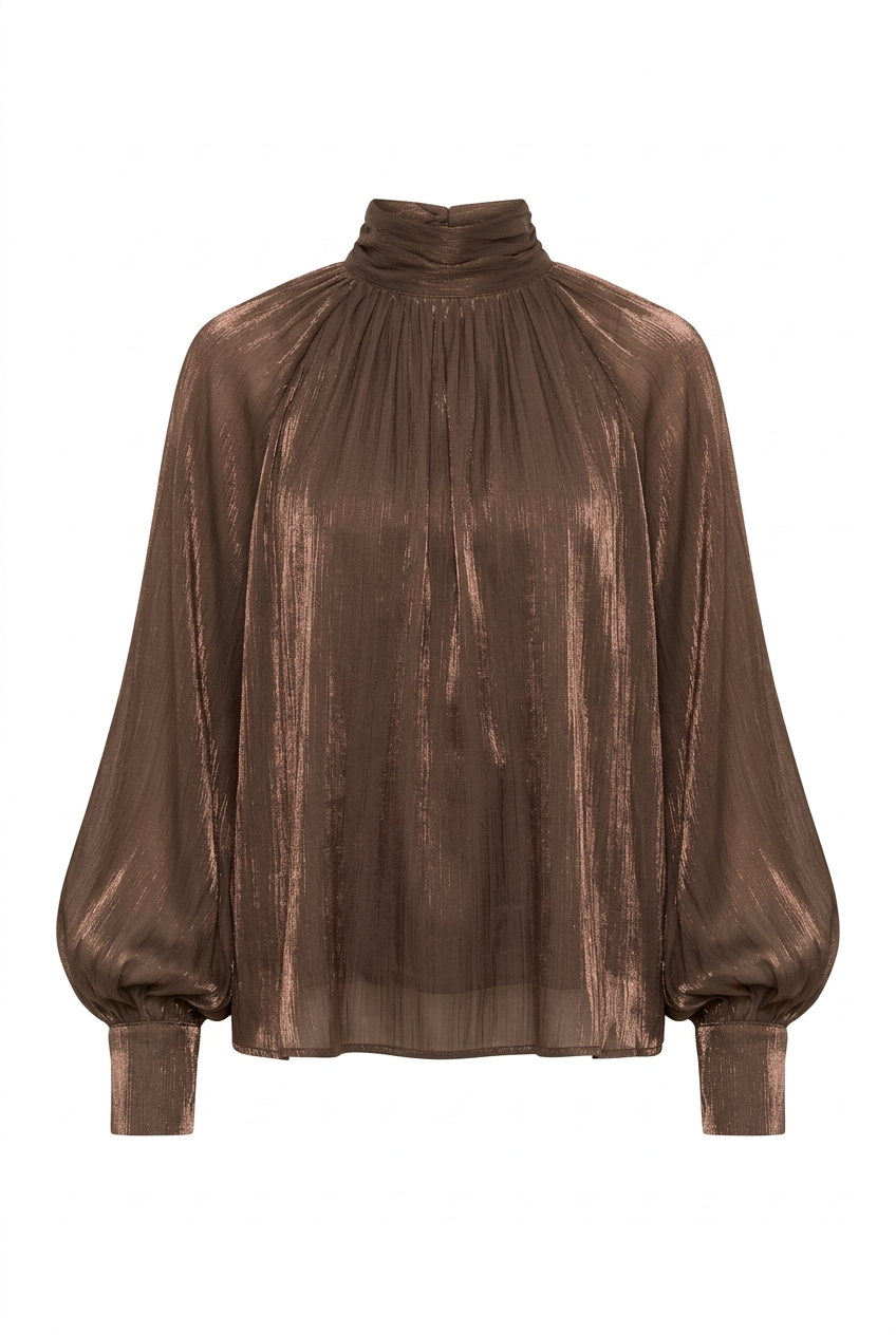 Satin Tie-Neck Blouse Coffee