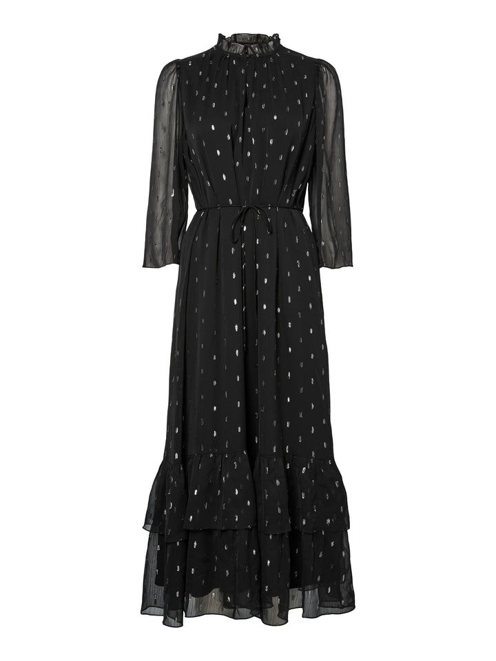 Mena 3/4 Long Dress Black W. Silver Dots