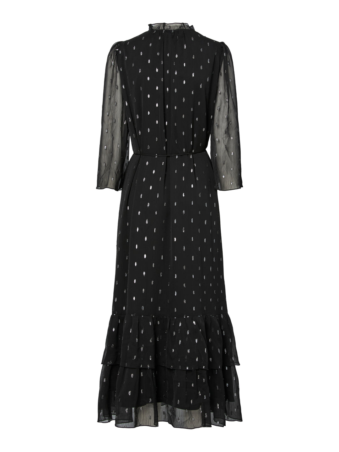 Mena 3/4 Long Dress Black W. Silver Dots