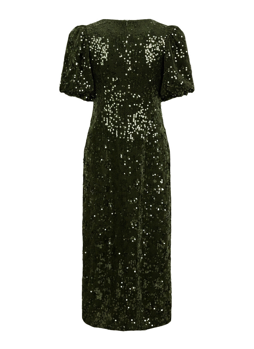 Sofie 2/4 Sequin Midi Dress Chive